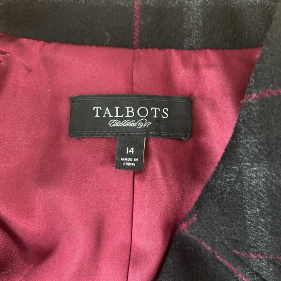 Talbots Blazer Jacket Womens 14 Black Red Plaid Wool Blend Preppy Academia - Picture 7 of 10